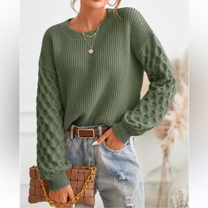 Cupshe Green Crew Neck Sweater with Ribbed Texture